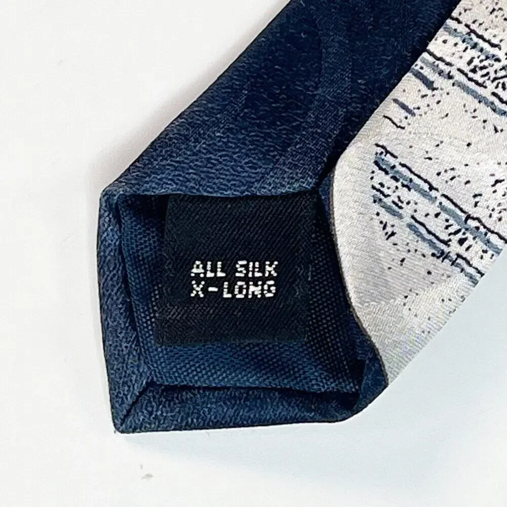 Alexander Lloyd Abstract Print Mens Neck Tie X-Long Blue Grey 100% Silk Mase USA